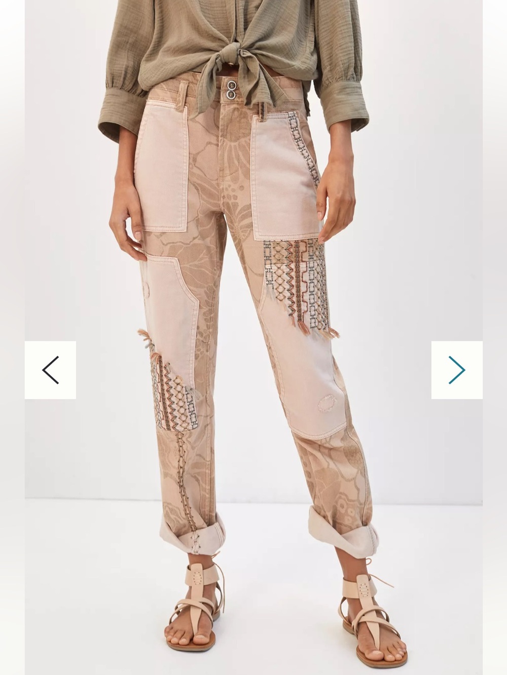 Pilcro Camp Wanderer Patchwork Pants Embroidered Floral Anthropologie 25